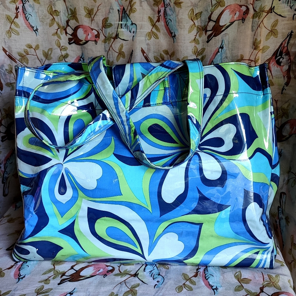 Vintage Roxy Wild Floral 1960s Vibe Flower Power Vinyl Plastic Cover Travel Tote - Picture 5 of 16